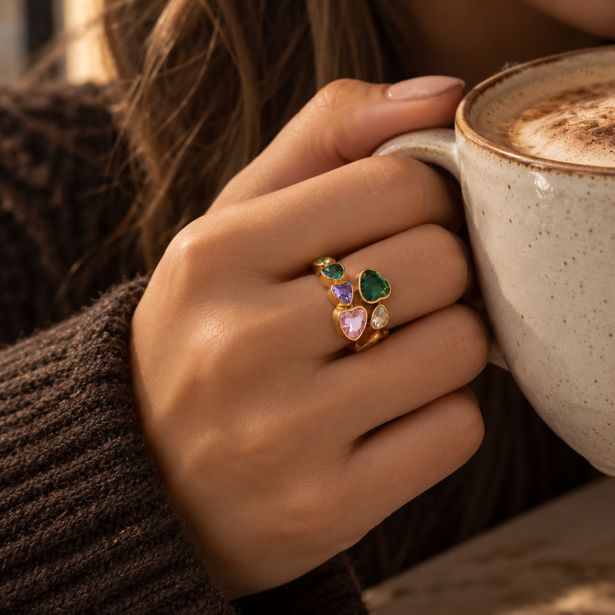 Zircon Gold Ring on the Hand