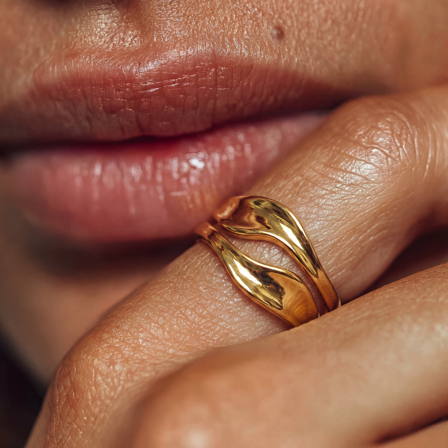 Gold Adjustable Wave Ring, Molten