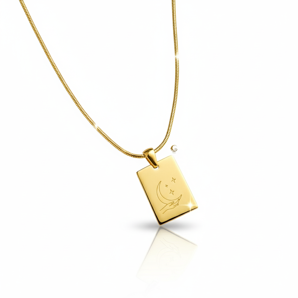 Astriel Necklace — Crescent Moon, Stars & Guiding Hand Pendant