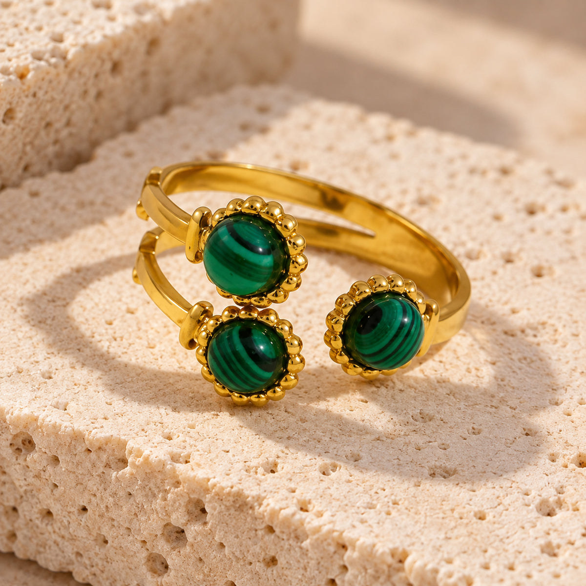 Malvera Green Stone Adjustable Gold Ring