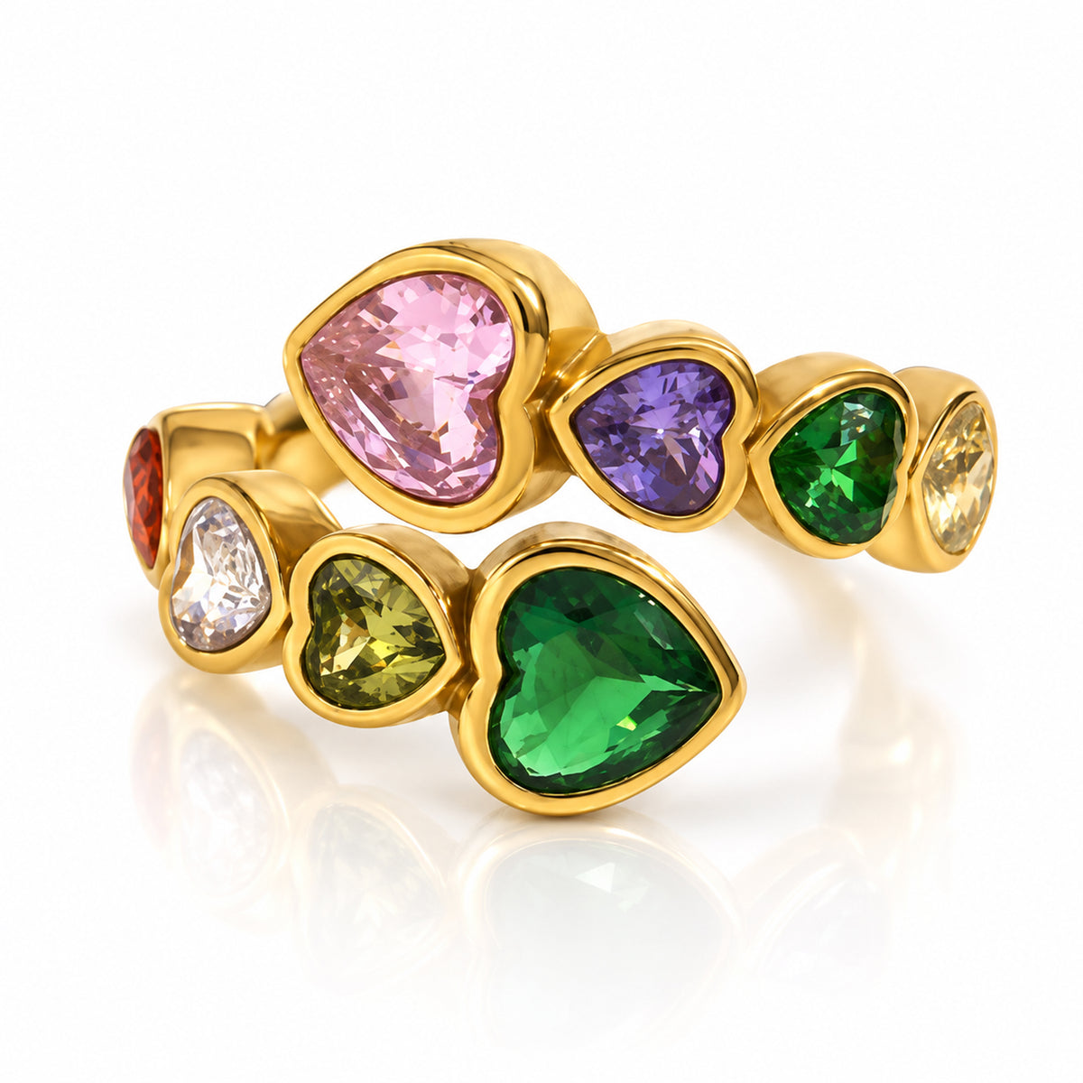 Calista Colorful Heart Zircon Adjustable Gold Ring